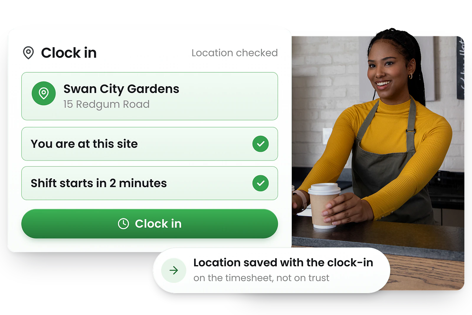 RosterElf Time & Attendance - GPS-verified clock-ins